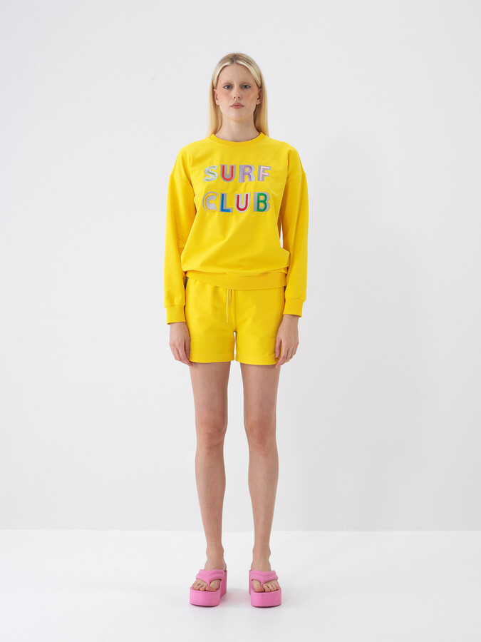 Sarı Pamuk Dokulu Oversize Sweatshirt (1)