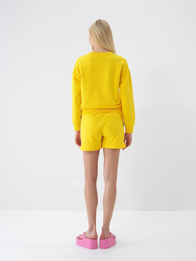 Sarı Pamuk Dokulu Oversize Sweatshirt - 5