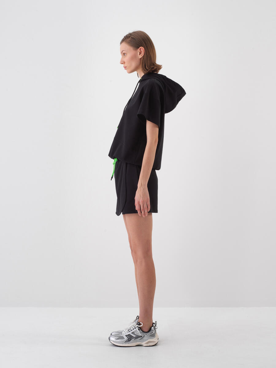 Siyah Pamuk Dokulu Oversize Sweatshirt - 3