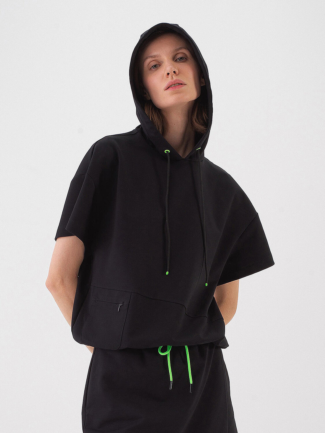 Siyah Pamuk Dokulu Oversize Sweatshirt - 2