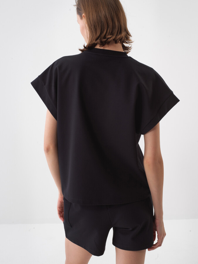 Siyah Pamuk Dokulu Oversize Sweatshirt - 3