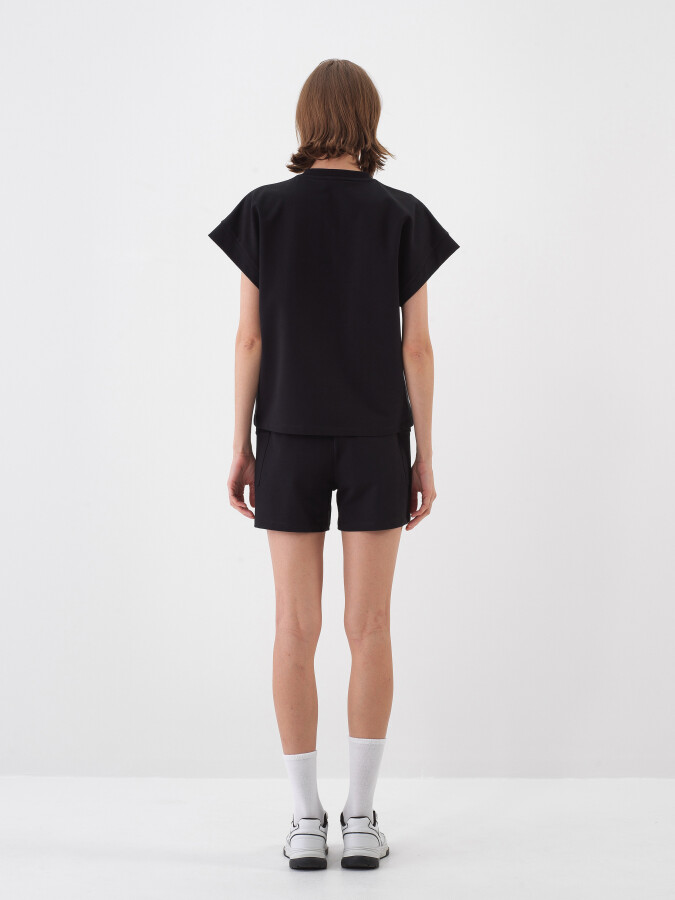 Siyah Pamuk Dokulu Oversize Sweatshirt - 4