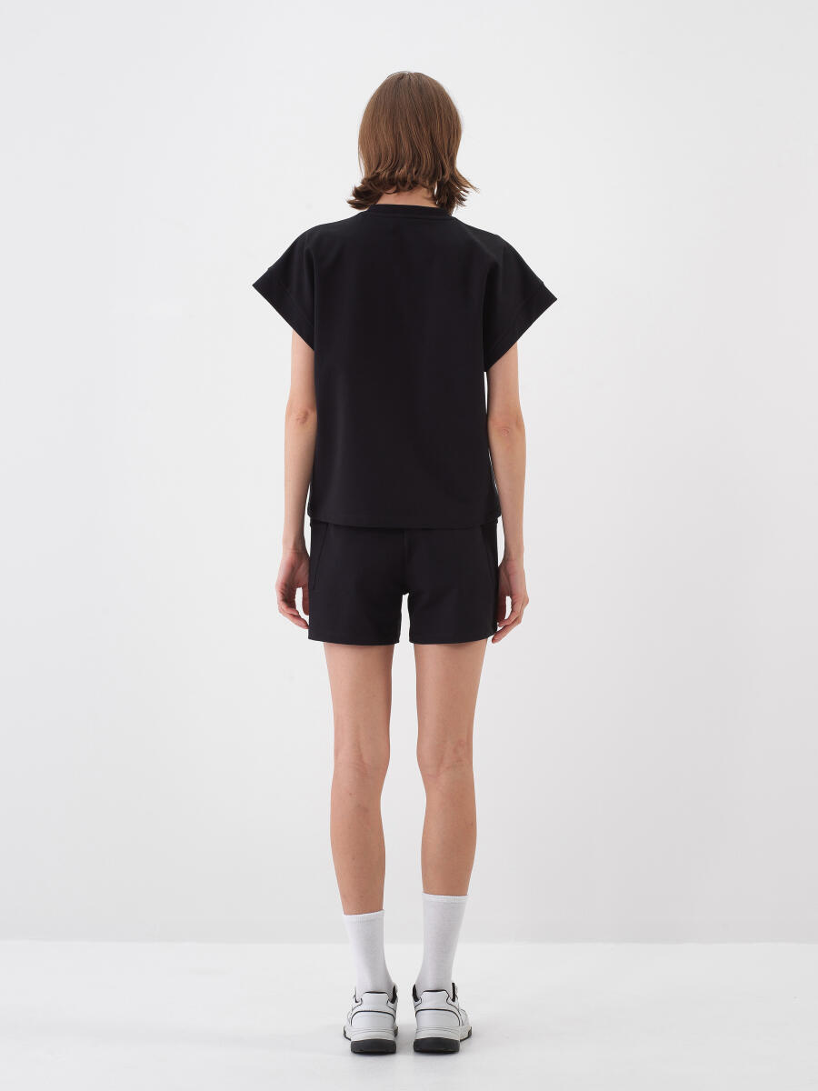 Siyah Pamuk Dokulu Oversize Sweatshirt - 4