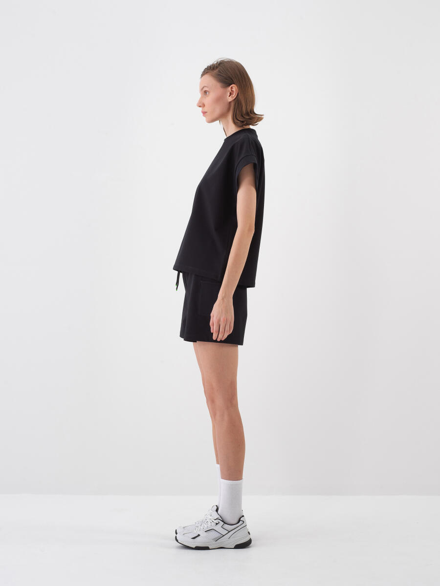 Siyah Pamuk Dokulu Oversize Sweatshirt - 2