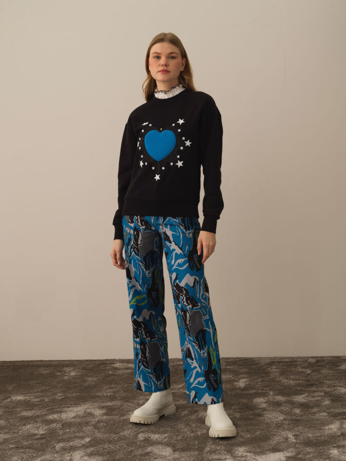 Siyah Oversize Dik Yaka Pamuklu Sweatshirt - 3