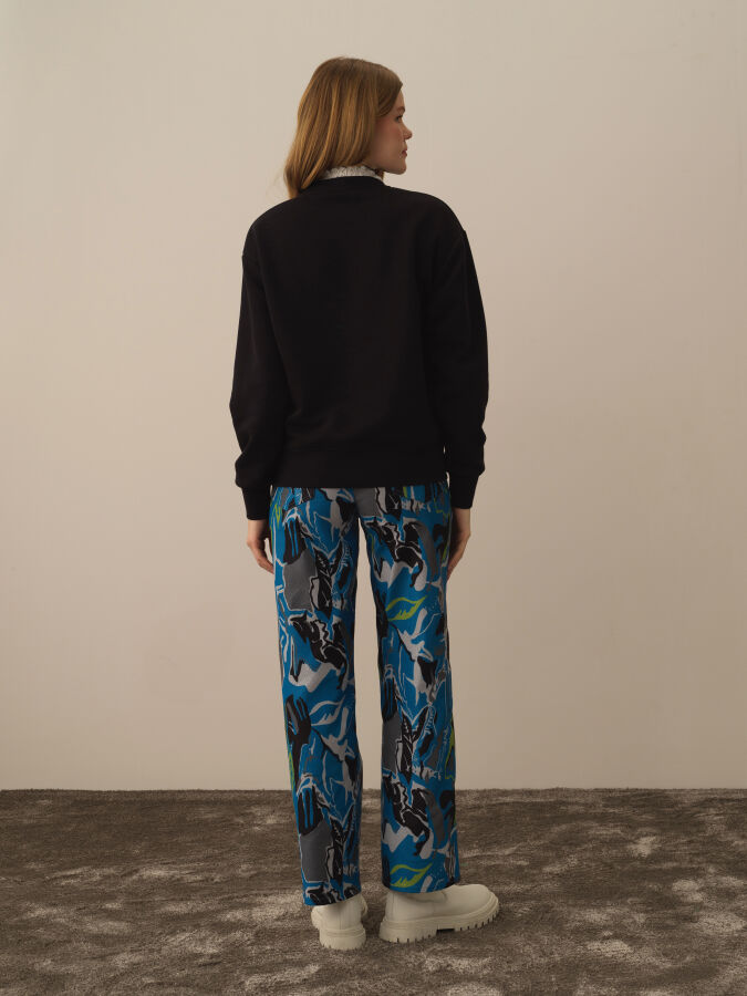 Siyah Oversize Dik Yaka Pamuklu Sweatshirt - 4