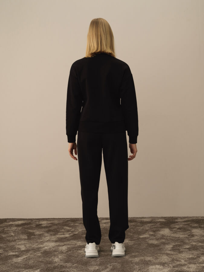 Siyah Pamuk Dokulu Oversize Sweatshirt - Xint