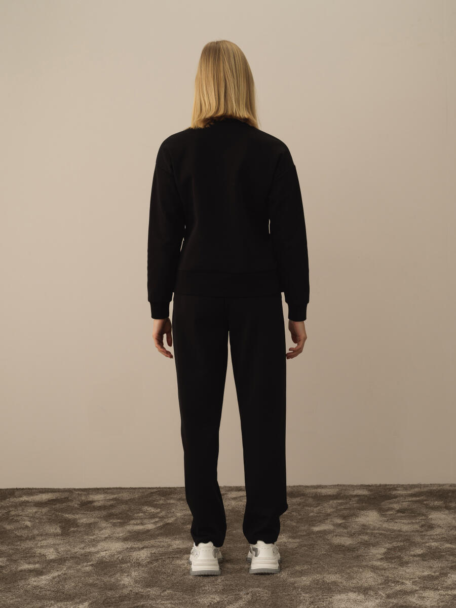 Siyah Pamuk Dokulu Oversize Sweatshirt - 4