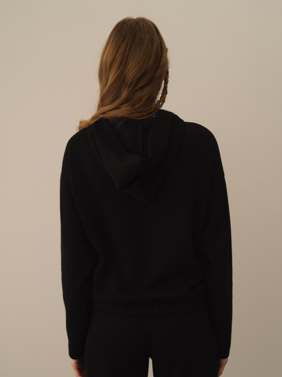 Siyah Pamuk Dokulu Oversize Sweatshirt - 4