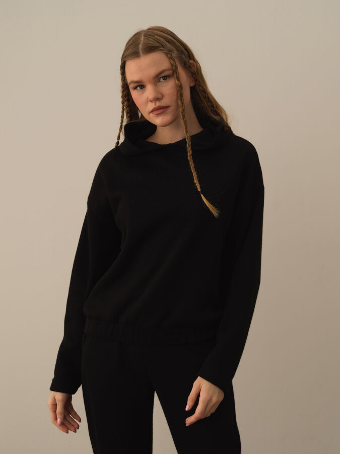 Siyah Pamuk Dokulu Oversize Sweatshirt - Xint