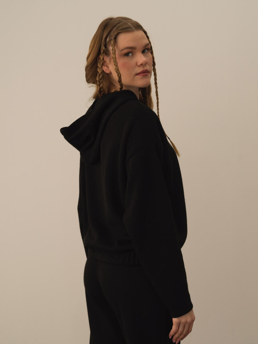 Siyah Pamuk Dokulu Oversize Sweatshirt - 3