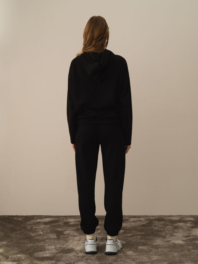 Siyah Pamuk Dokulu Oversize Sweatshirt - Xint