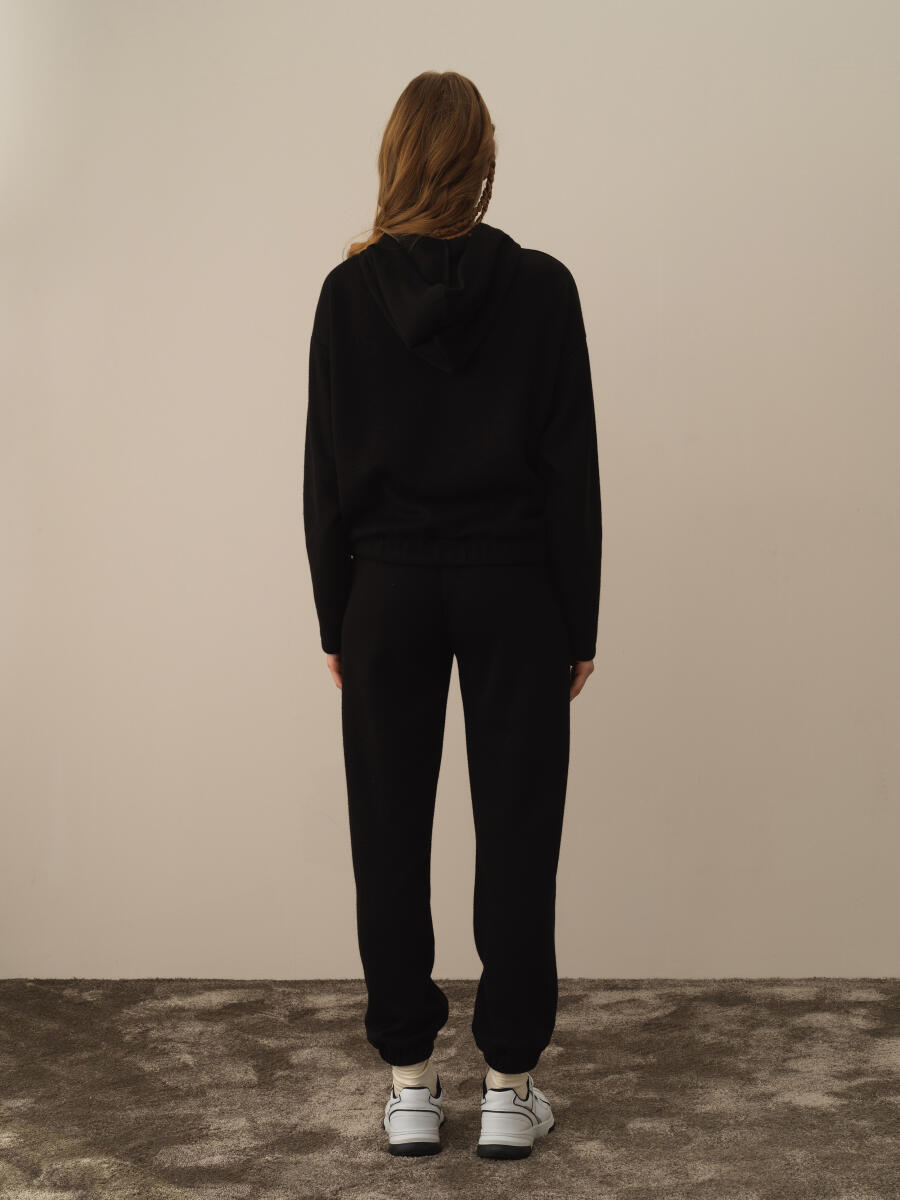 Siyah Pamuk Dokulu Oversize Sweatshirt - 5