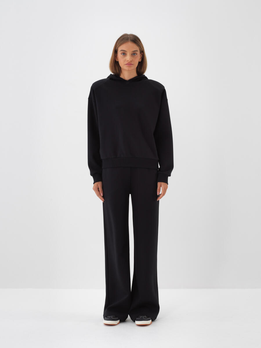 Siyah Pamuk Dokulu Oversize Sweatshirt - 2