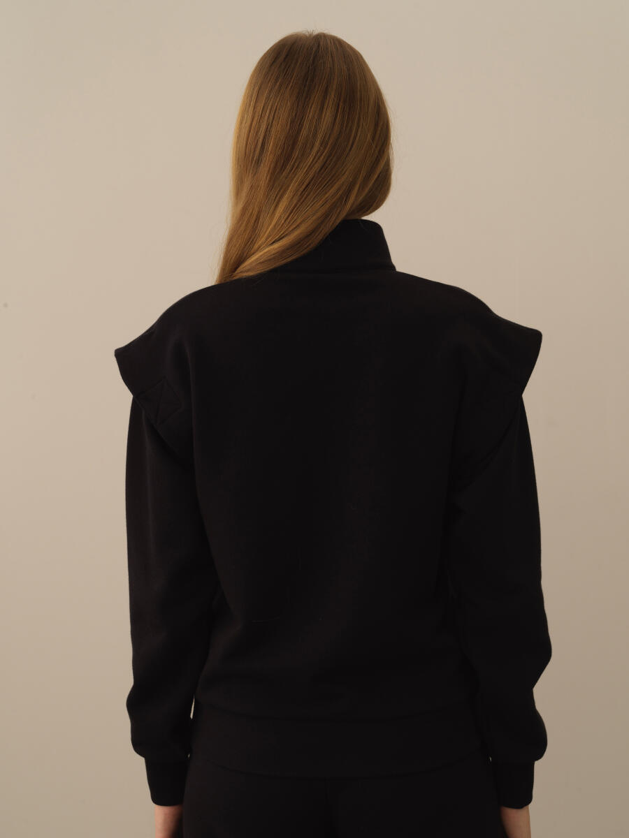 Siyah Pamuk Dokulu Regular Fit Sweatshirt - 4