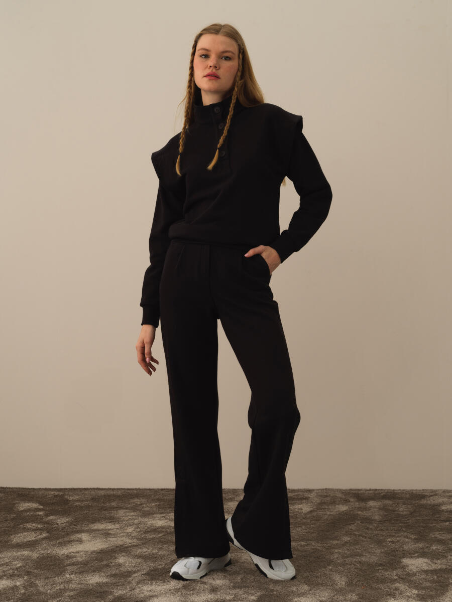 Siyah Pamuk Dokulu Regular Fit Sweatshirt - 2