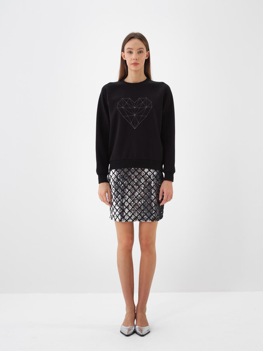 Siyah Pamuk Dokulu Regular Fit Sweatshirt