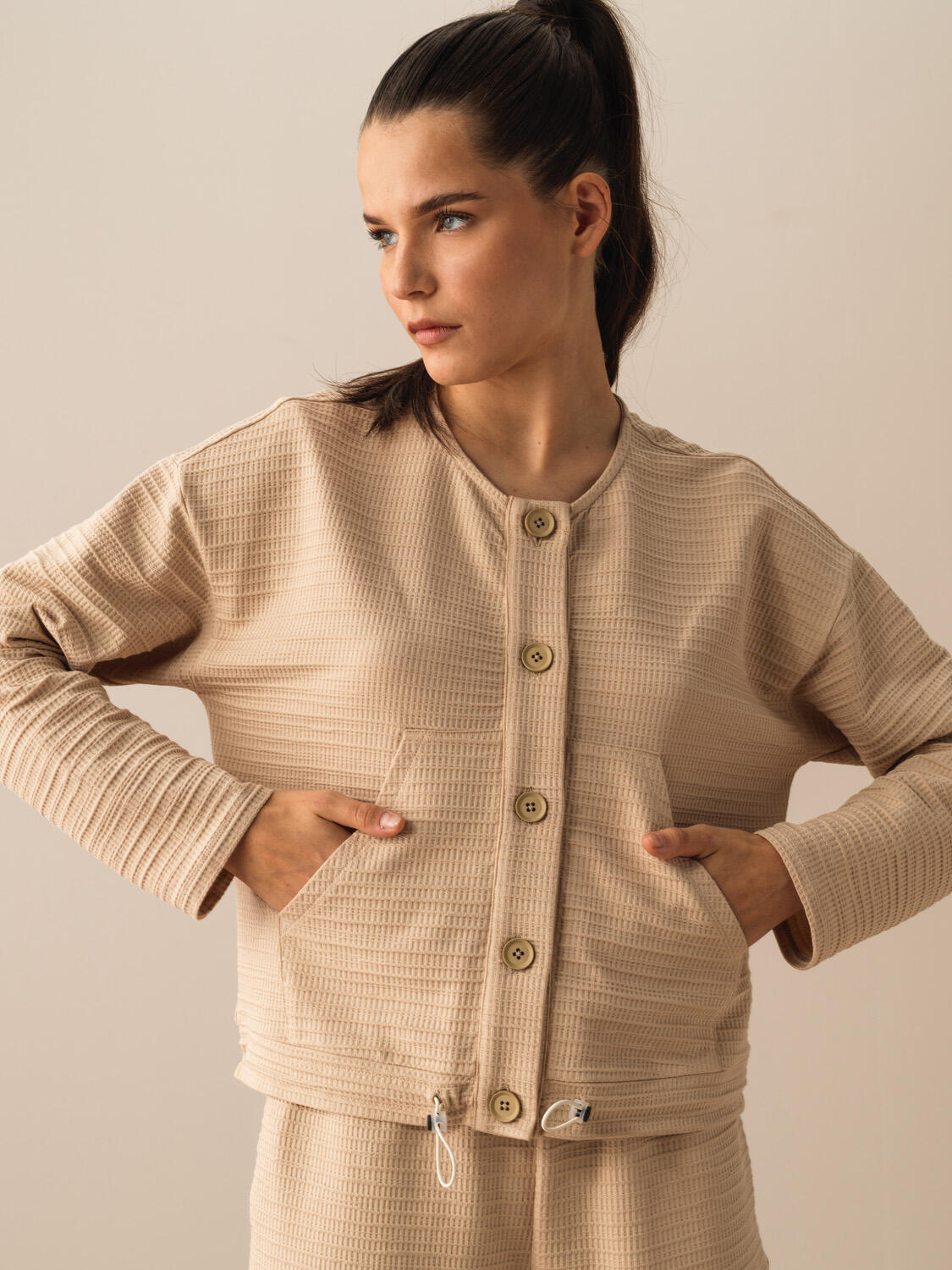 Taş Rengi Pamuk Dokulu Regular Fit Sweatshirt