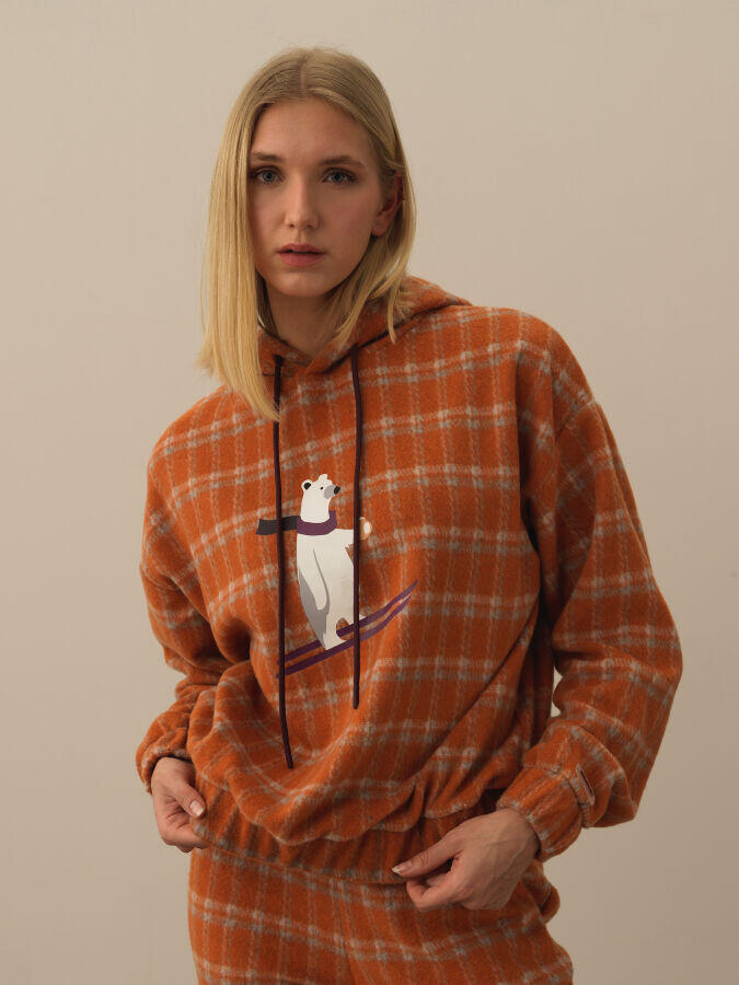 Xint Toptan Oranj Esnek Dokulu Oversize Sweatshirt