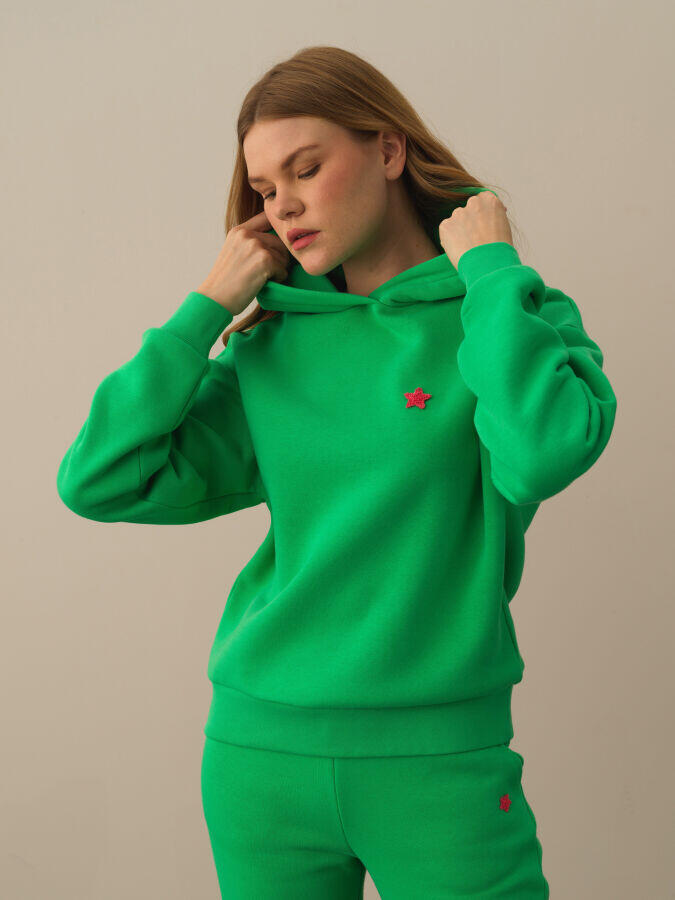 Xint Toptan Yeşil Pamuk Dokulu Oversize Sweatshirt