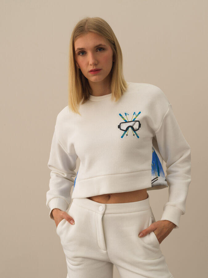 Xint Toptan Kırık Beyaz Pamuk Dokulu Oversize Sweatshirt
