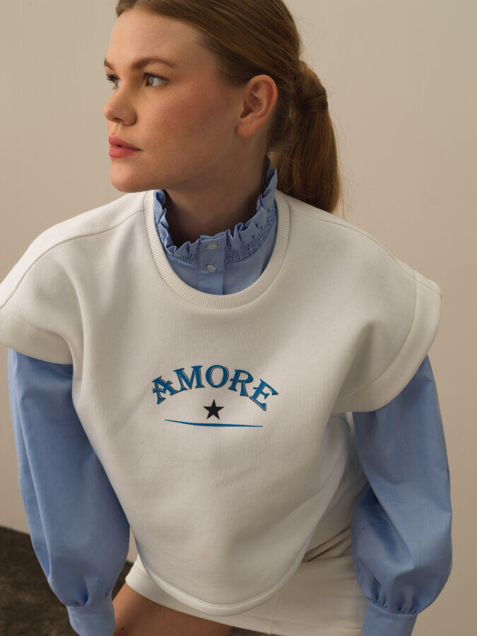 Xint Toptan Kırık Beyaz Pamuk Dokulu Oversize Sweatshirt
