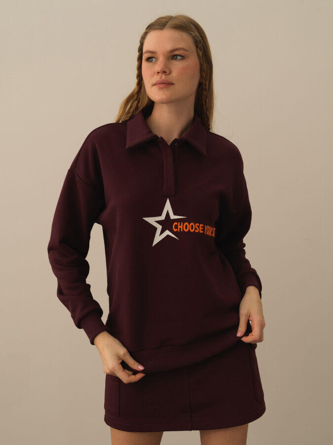 Xint Toptan Bordo Pamuk Dokulu Regular Fit Sweatshirt