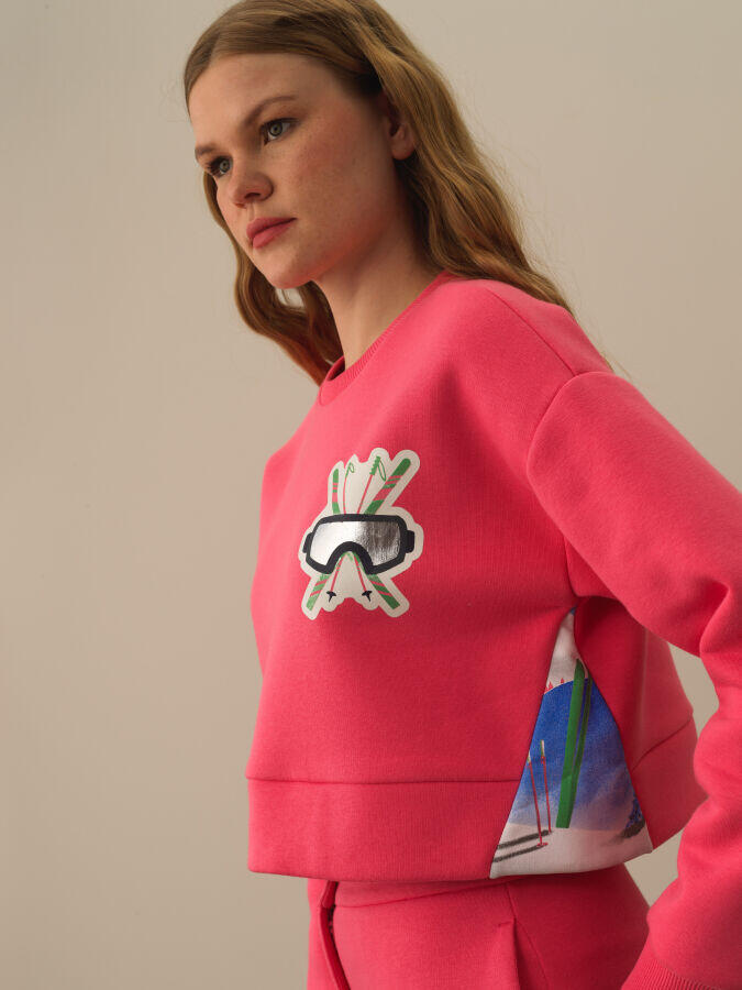 Xint Toptan Pembe Pamuk Dokulu Oversize Sweatshirt
