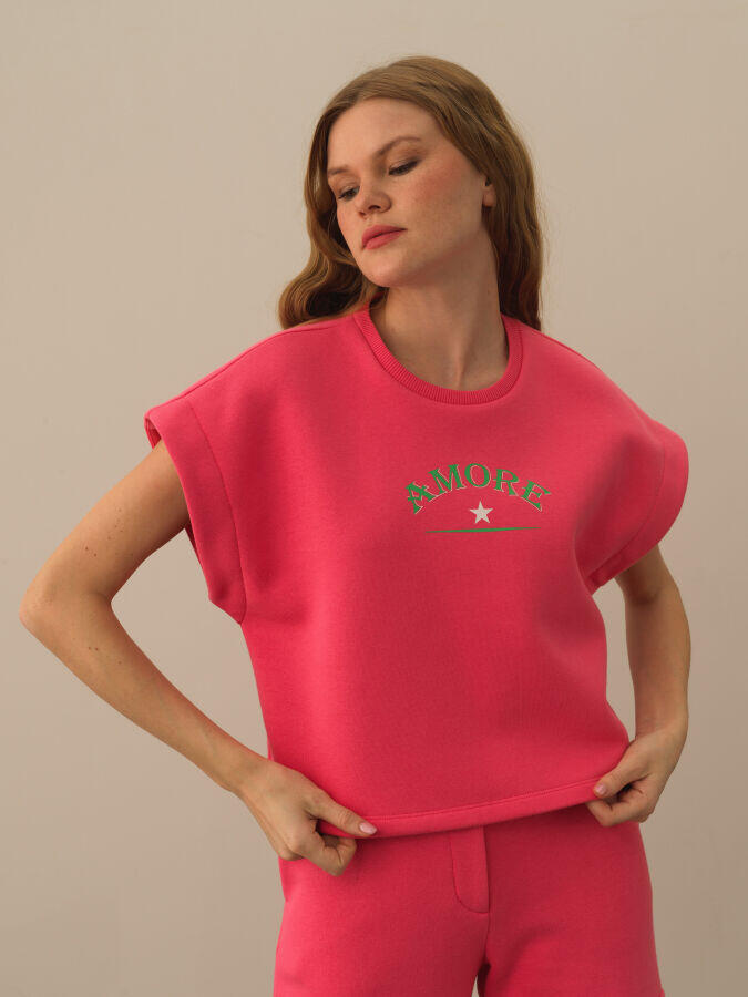 Xint Toptan Pembe Pamuk Dokulu Oversize Sweatshirt