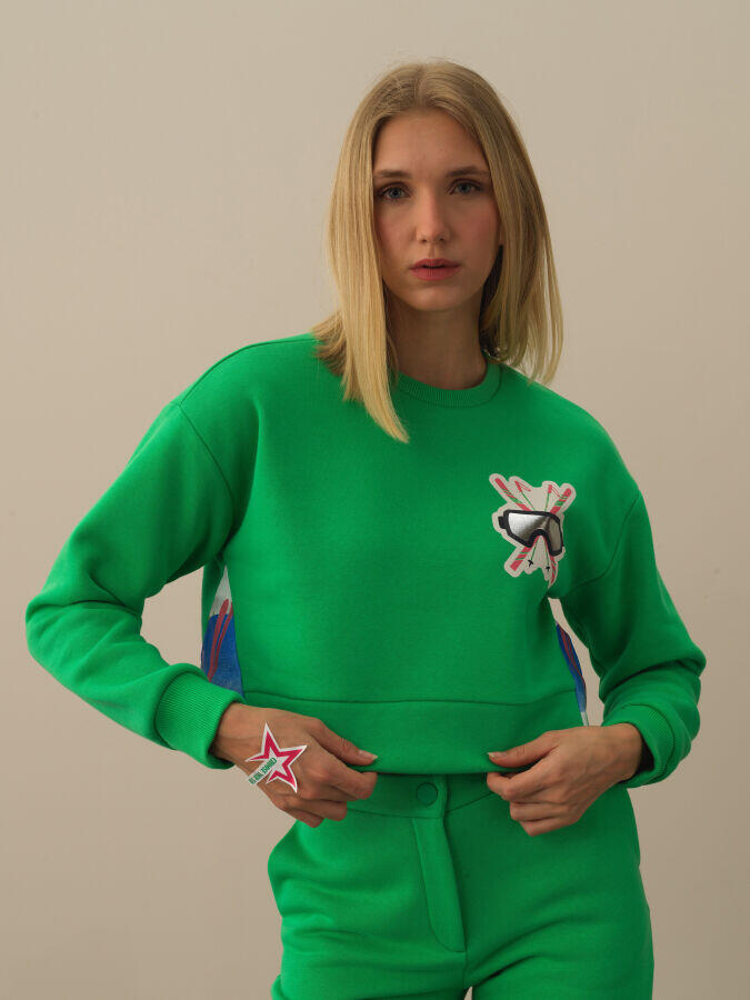 Xint Toptan Yeşil Pamuk Dokulu Oversize Sweatshirt