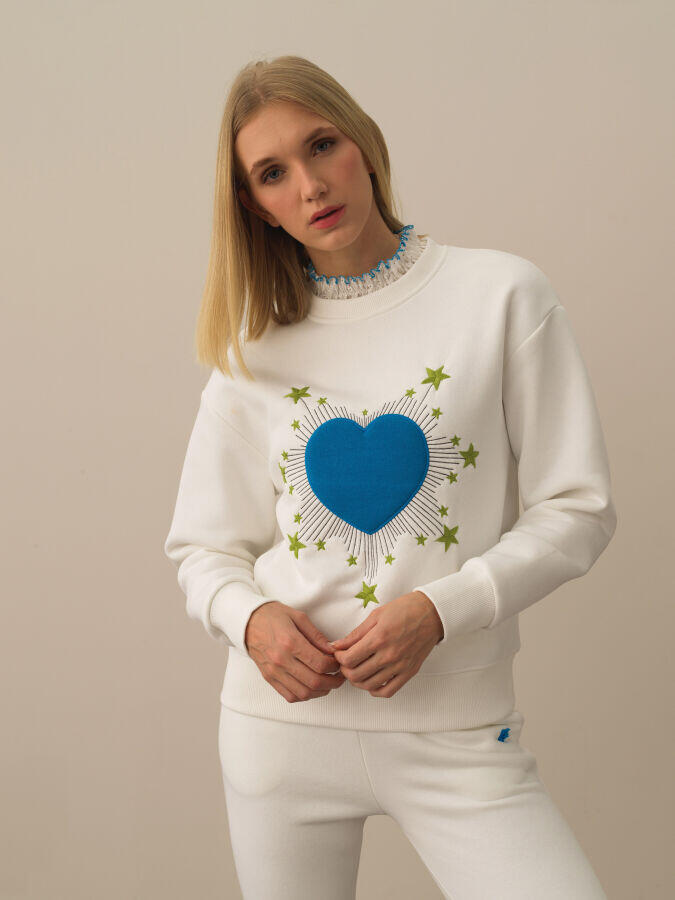 Xint Toptan Kırık Beyaz Pamuk Dokulu Oversize Sweatshirt