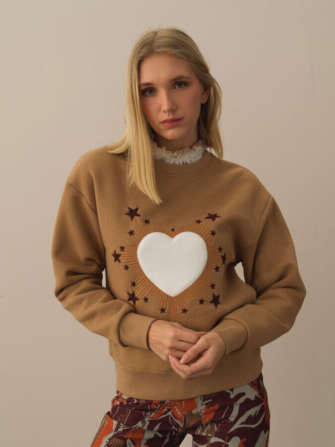 Xint Toptan Camel Pamuk Dokulu Oversize Sweatshirt