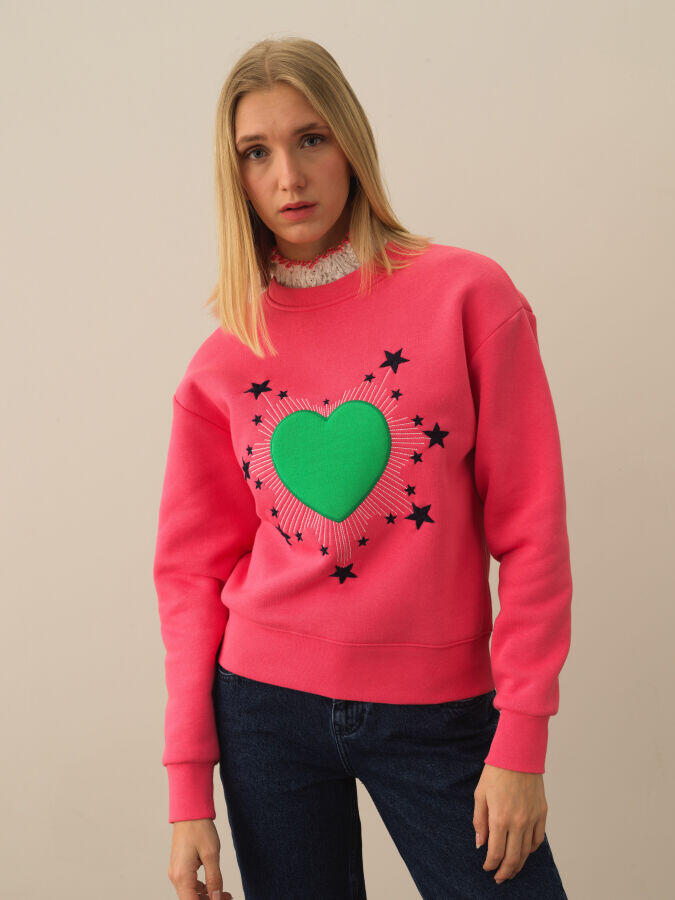 Xint Toptan Pembe Pamuk Dokulu Oversize Sweatshirt