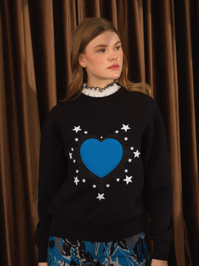 Xint Toptan Siyah Pamuk Dokulu Oversize Sweatshirt