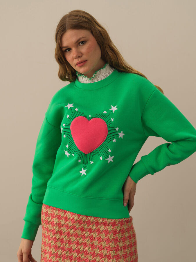 Xint Toptan Yeşil Pamuk Dokulu Oversize Sweatshirt