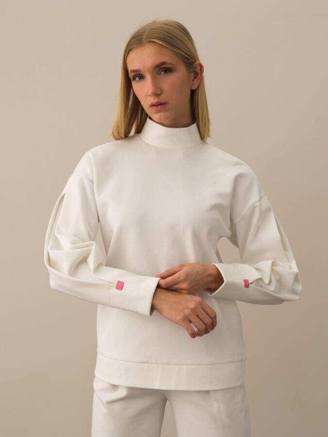 Xint Toptan Kırık Beyaz Pamuk Dokulu Oversize Sweatshirt