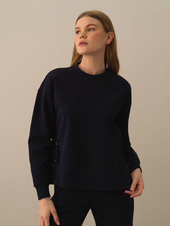 Xint Toptan Lacivert Pamuk Dokulu Oversize Sweatshirt