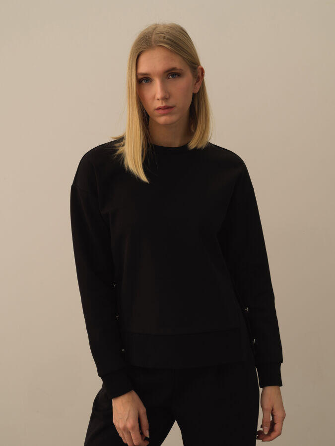 Xint Toptan Siyah Pamuk Dokulu Oversize Sweatshirt