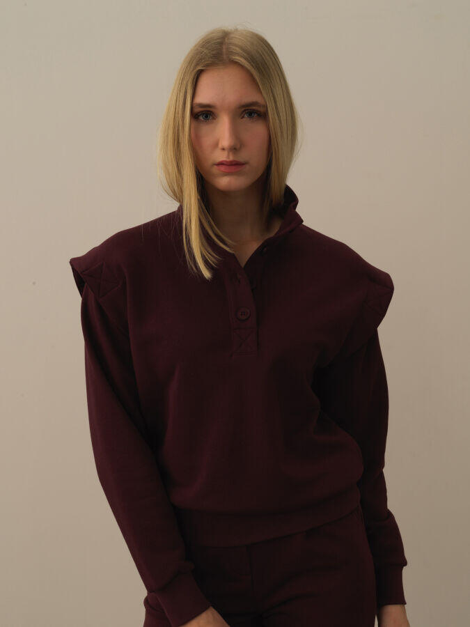 Xint Toptan Bordo Pamuk Dokulu Regular Fit Sweatshirt