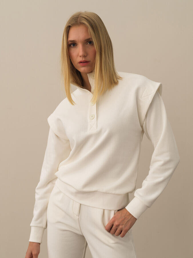 Xint Toptan Ekru Pamuk Dokulu Regular Fit Sweatshirt