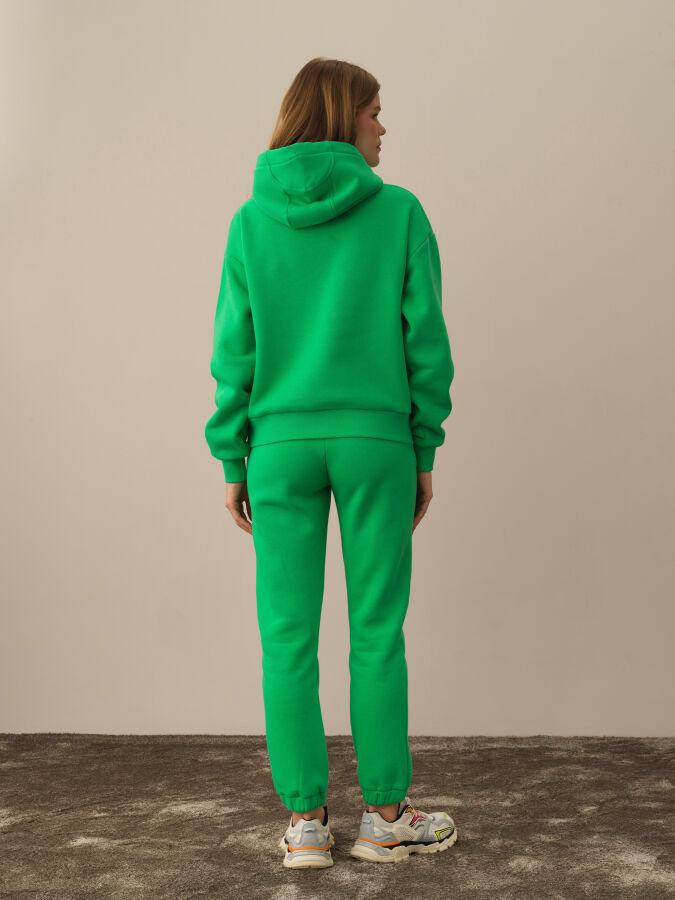 Yeşil Pamuk Dokulu Oversize Sweatshirt - Xint