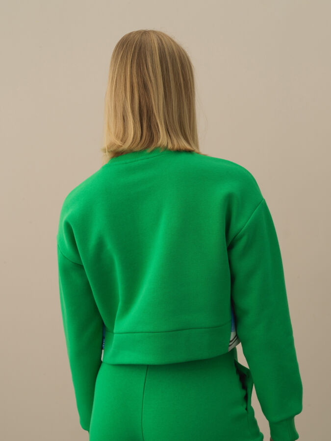 Yeşil Pamuk Dokulu Oversize Sweatshirt - Xint