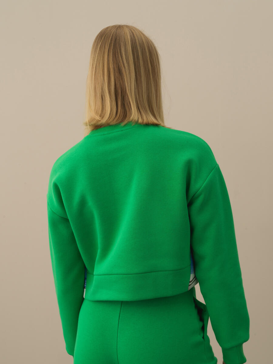 Yeşil Pamuk Dokulu Oversize Sweatshirt - 4