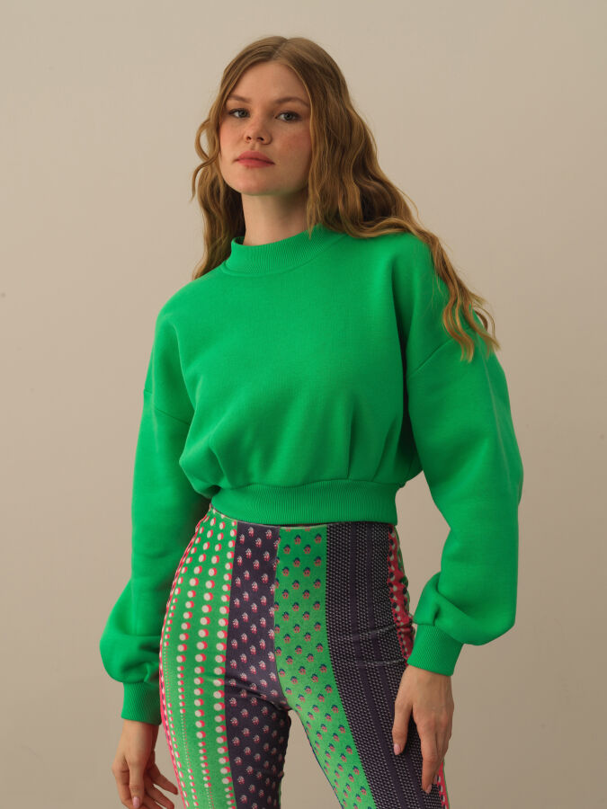 Yeşil Pamuk Dokulu Regular Fit Sweatshirt - Xint