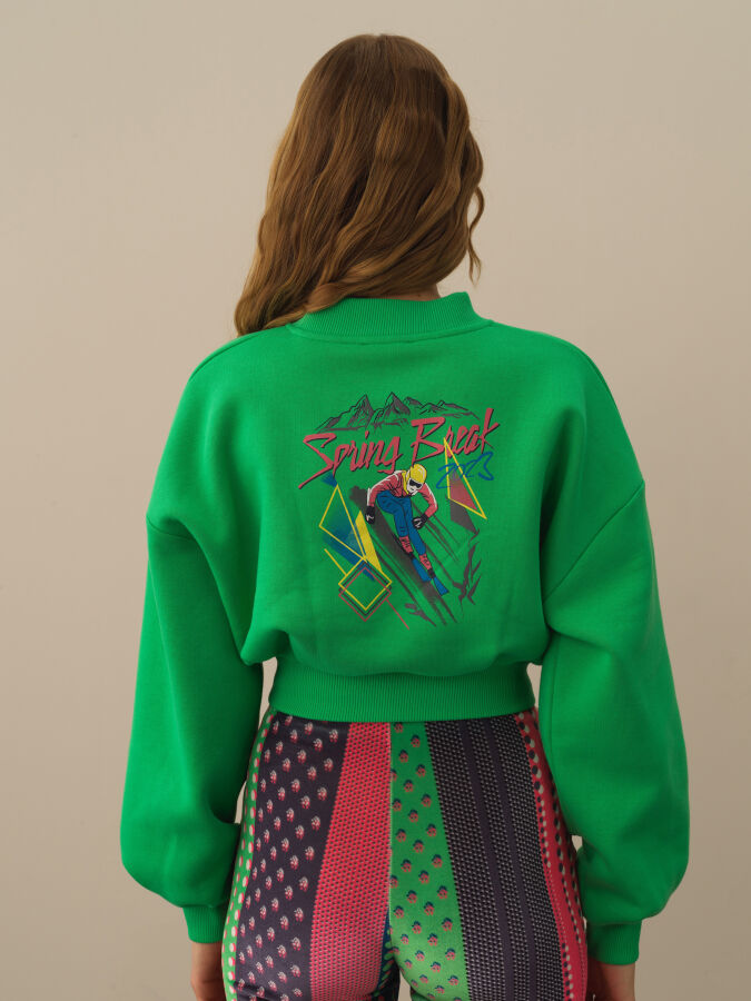 Yeşil Pamuk Dokulu Regular Fit Sweatshirt - Xint