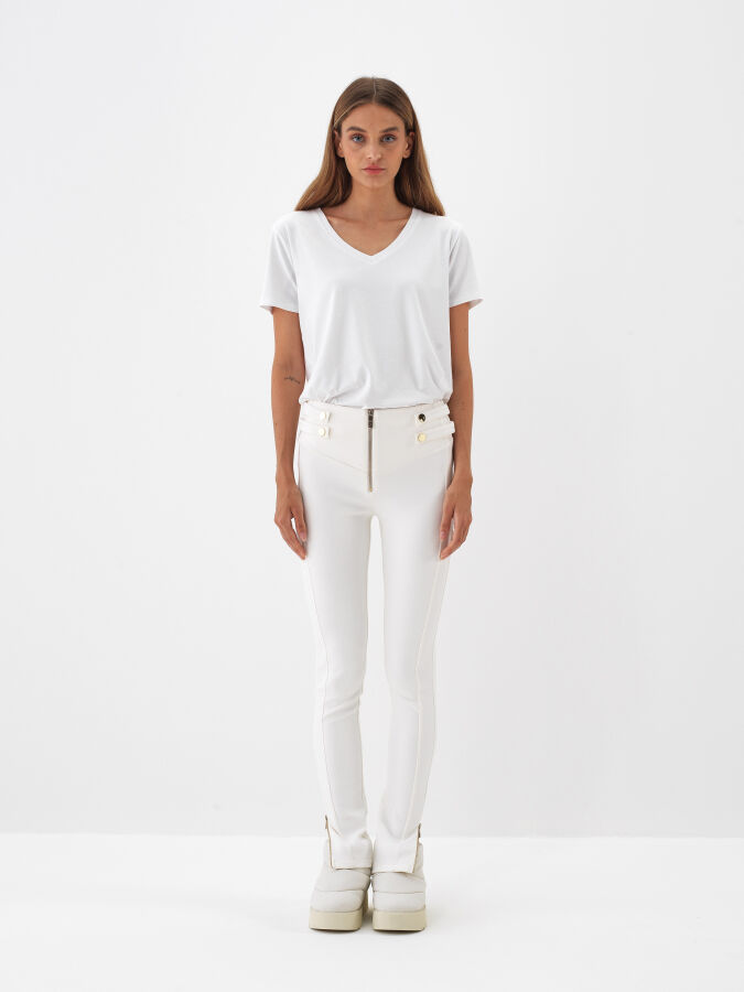 Ekru Pamuk Dokulu Slim Fit Tayt - Xint