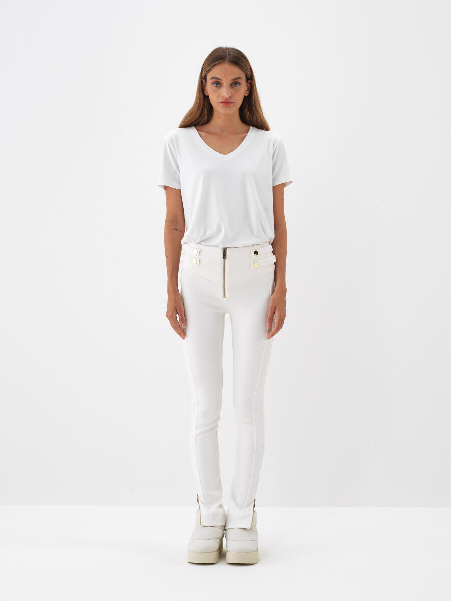 Ekru Pamuk Dokulu Slim Fit Tayt - 3