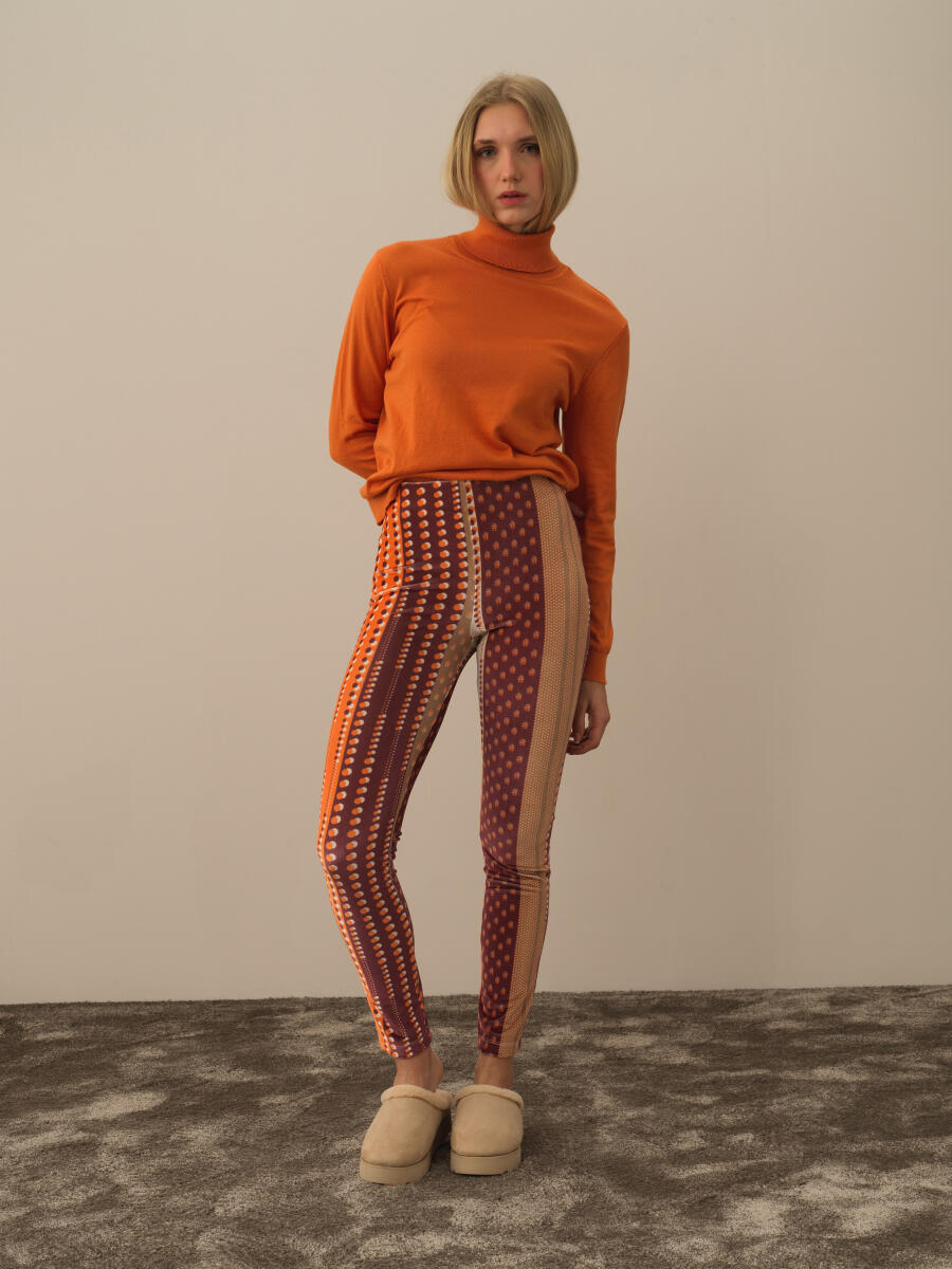 Oranj Esnek Dokulu Slim Fit Tayt - 3