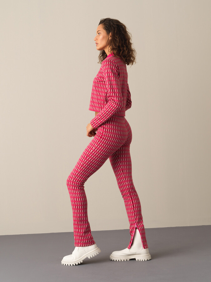 Fuşya Esnek Dokulu Slim Fit Desenli Tayt - Xint