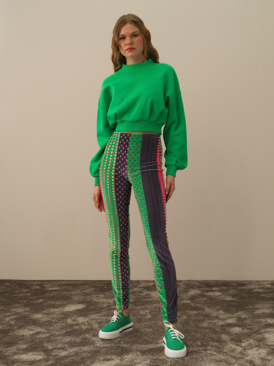 Pembe Esnek Dokulu Slim Fit Tayt - 4